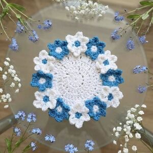 Floral Crochet Doily - Blue and White